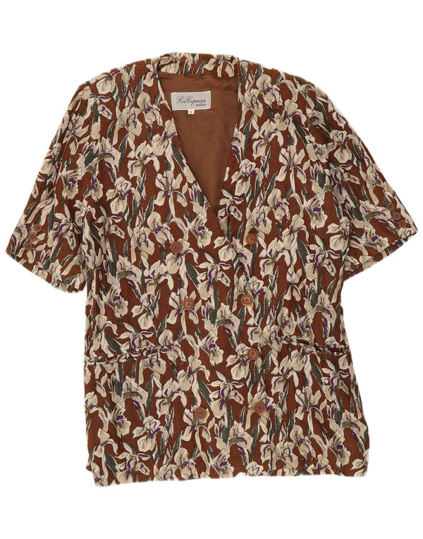 Les Copains Womens Short Sleeve Blazer Jacket UK 16 Large Brown Floral