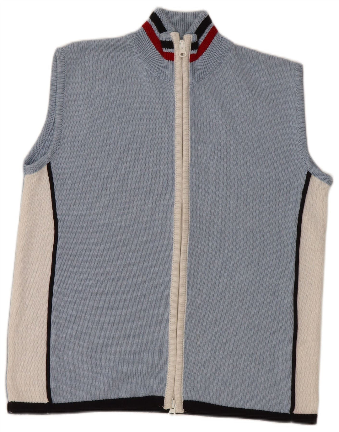 VINTAGE Womens Sleeveless Cardigan Sweater UK 16 Large Blue Colourblock