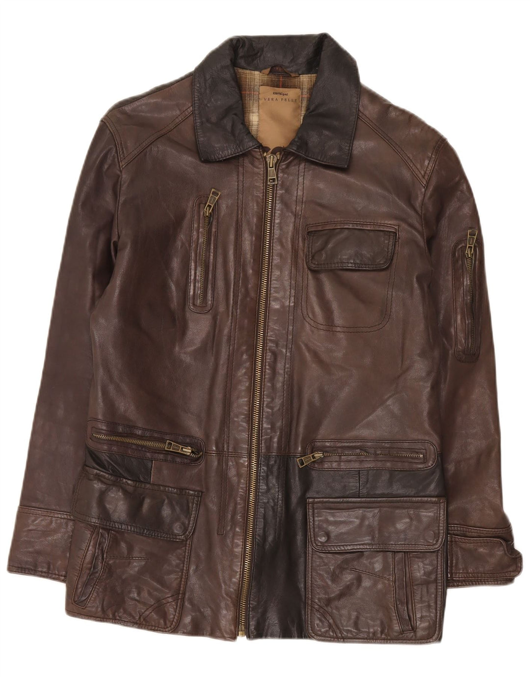 Conbipel Mens Regular Fit Leather Jacket IT 48 Medium Brown