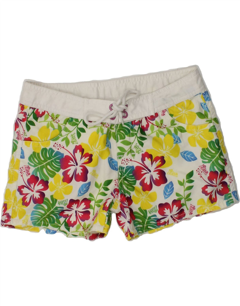 MAUI AND SONS Boys Swimming Shorts 7-8 Years White Floral Polyester Vintage Maui and Sons and Second-Hand Maui and Sons from Messina Hembry 