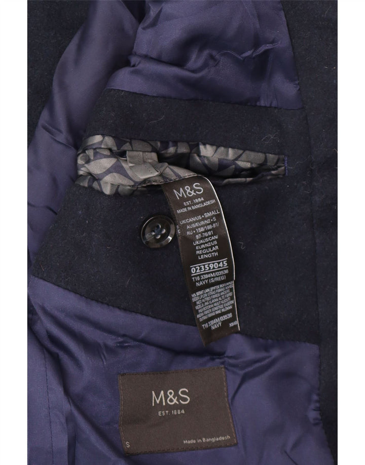 Marks & Spencer Mens Overcoat UK 36 Small Navy Blue Polyester