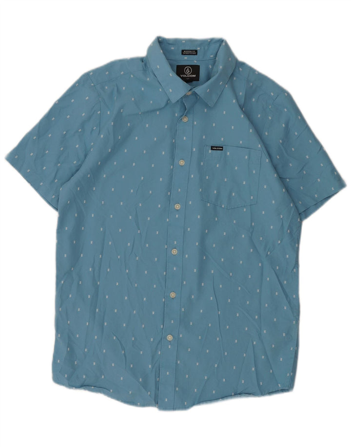 Volcom Mens Modern Fit Short Sleeve Shirt Small Blue Spotted Cotton