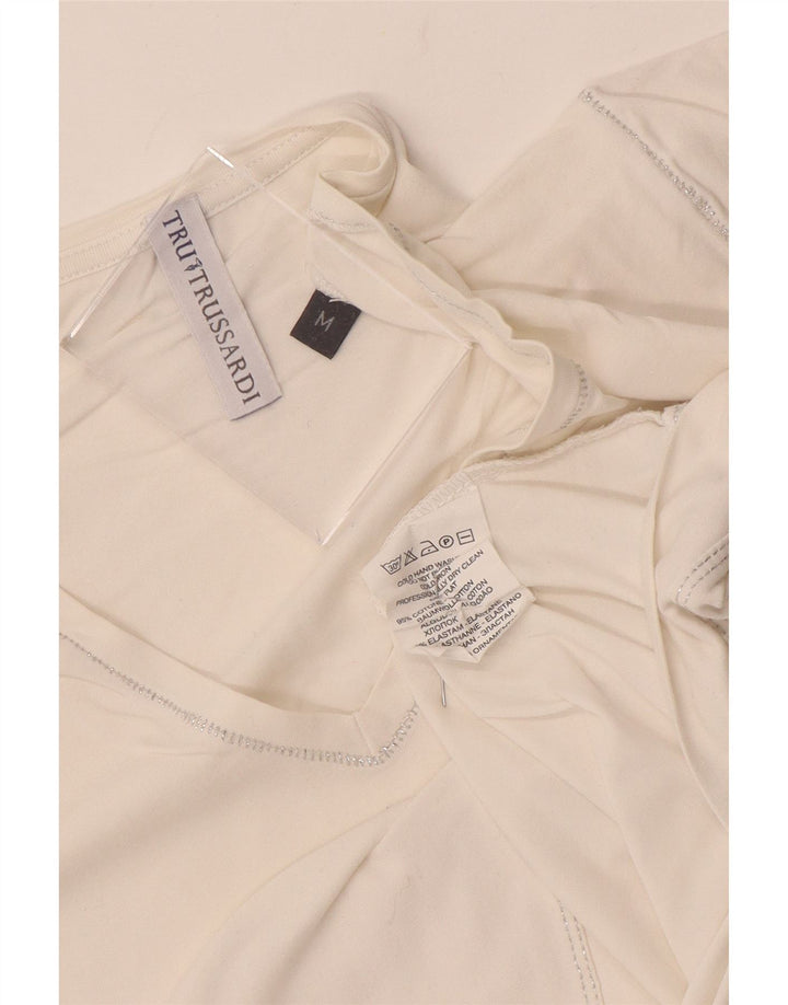 Trussardi Womens Graphic T-Shirt Top UK 12 Medium White Cotton