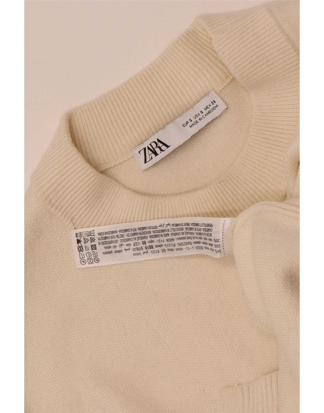 Zara Womens Oversized Crew Neck Jumper Sweater UK 10 Small Beige Viscose