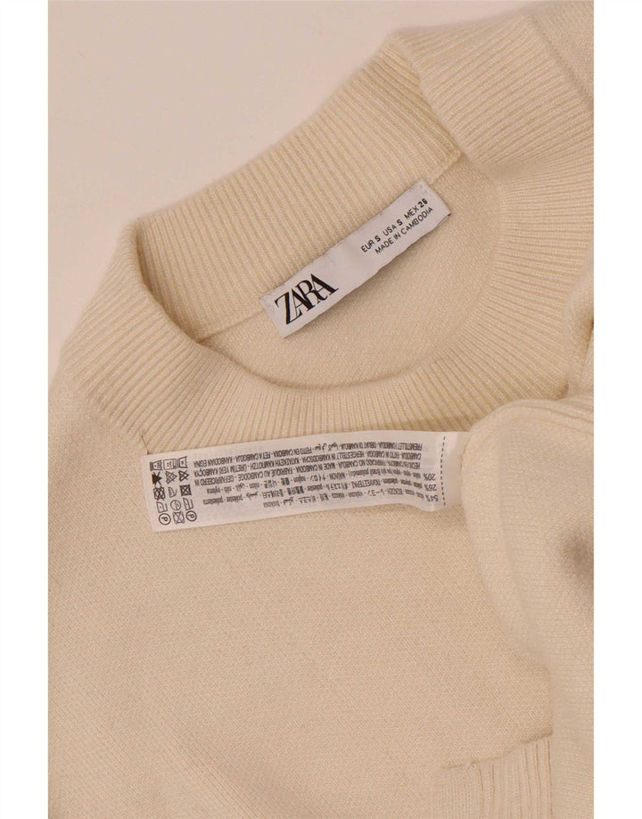 Zara Womens Oversized Crew Neck Jumper Sweater UK 10 Small Beige Viscose