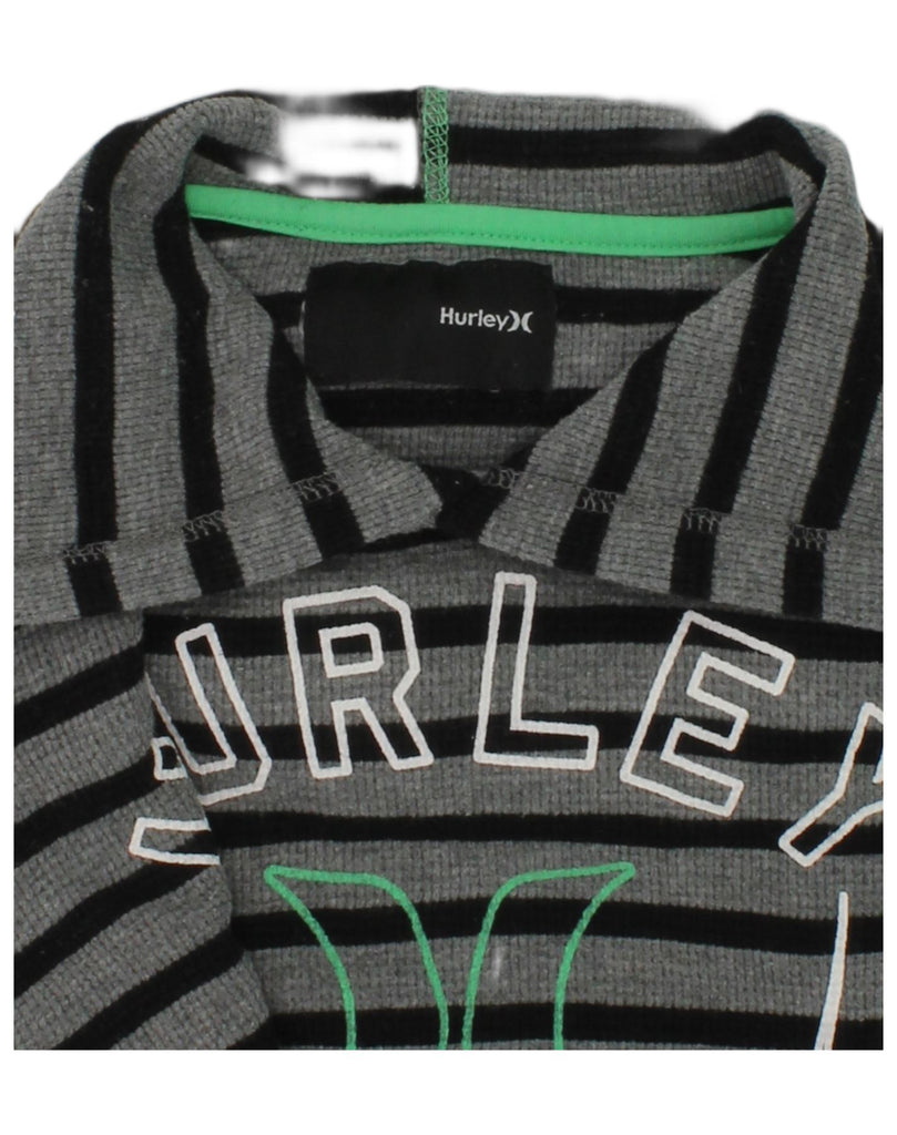 HURLEY Boys Graphic Hoodie Jumper 12-13 Years Grey Striped Cotton | Vintage Hurley | Thrift | Second-Hand Hurley | Used Clothing | Messina Hembry 