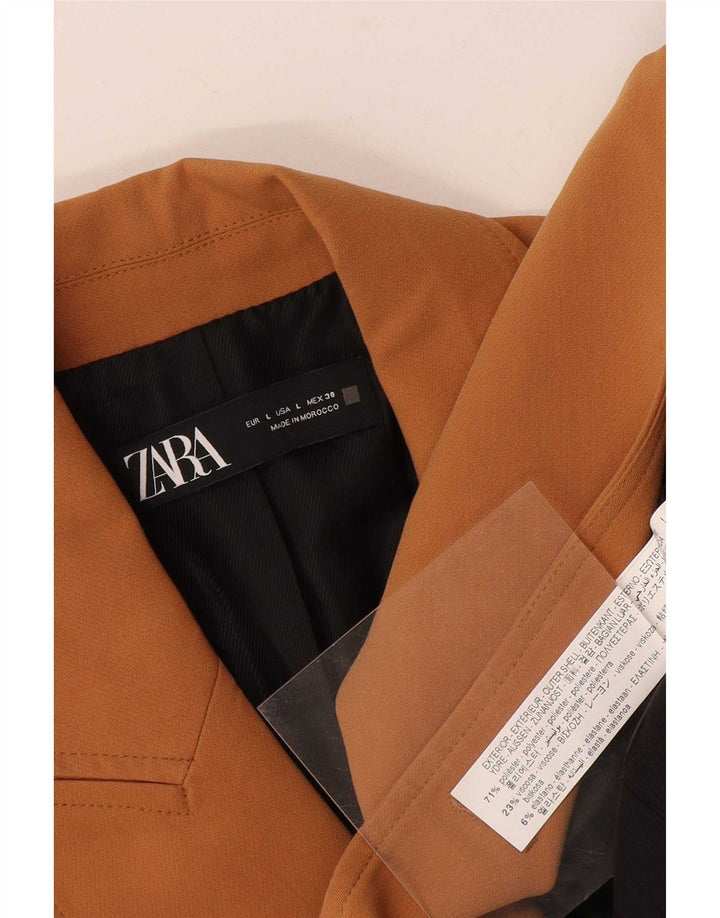 Zara Womens Double Breasted Blazer Jacket UK 14 Large Brown Polyester