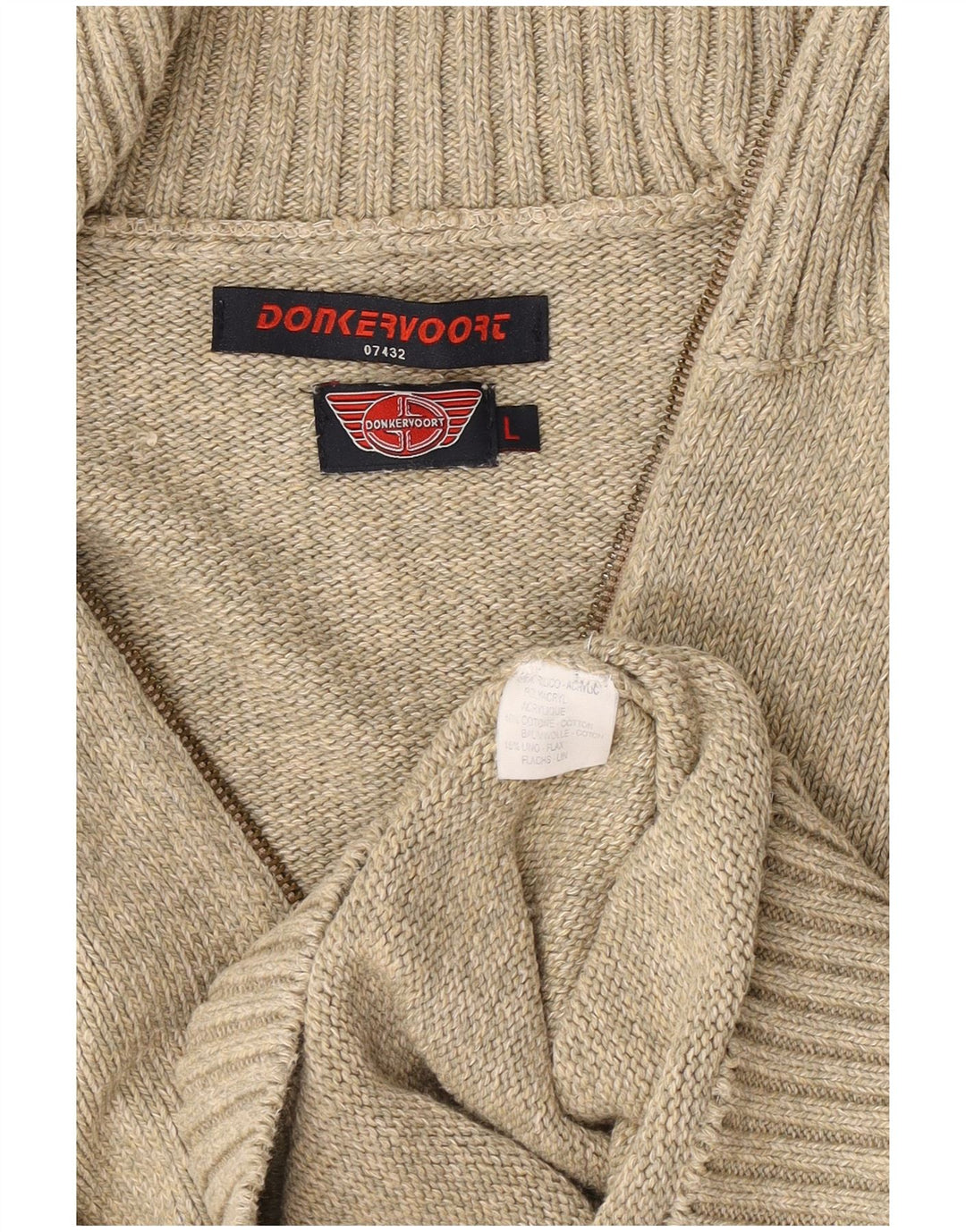 Donkervoort Mens Full Zip Cardigan Sweater Large Beige Acrylic