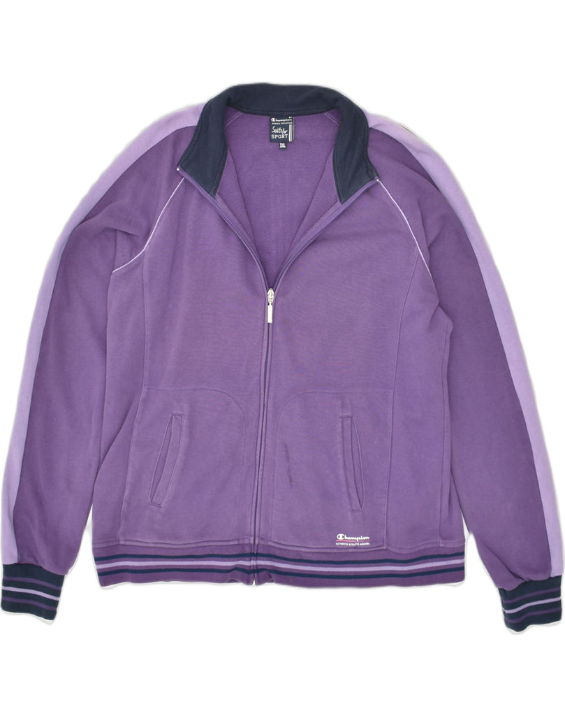 CHAMPION Womens Tracksuit Top Jacket UK 20 2XL Purple Colourblock Cotton | Vintage Champion | Thrift | Second-Hand Champion | Used Clothing | Messina Hembry 