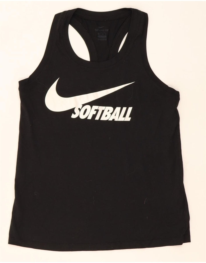 NIKE Womens Dri Fit Graphic Vest Top UK 6 XS Black Polyester Vintage Nike and Second-Hand Nike from Messina Hembry 