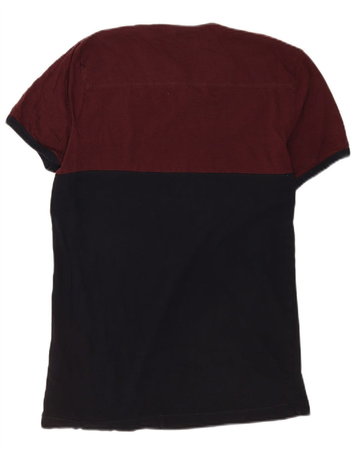 French Connection Mens T-Shirt Top Medium Burgundy Colourblock Cotton