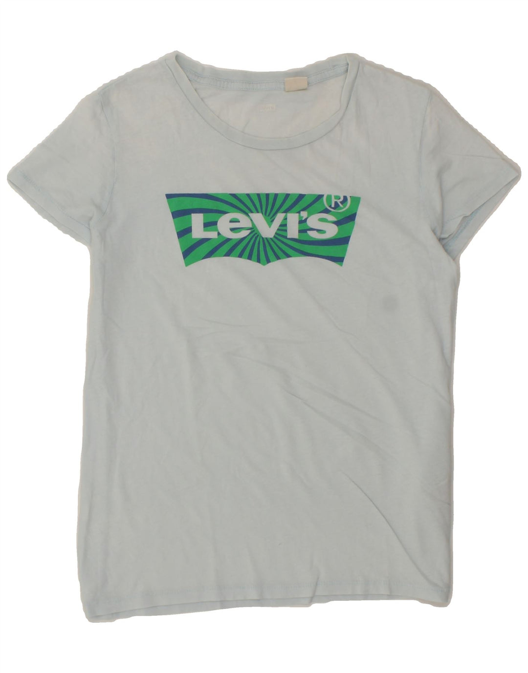 LEVI'S Womens Graphic T-Shirt Top UK 14 Medium Blue Cotton Vintage Levi's and Second-Hand Levi's from Messina Hembry 