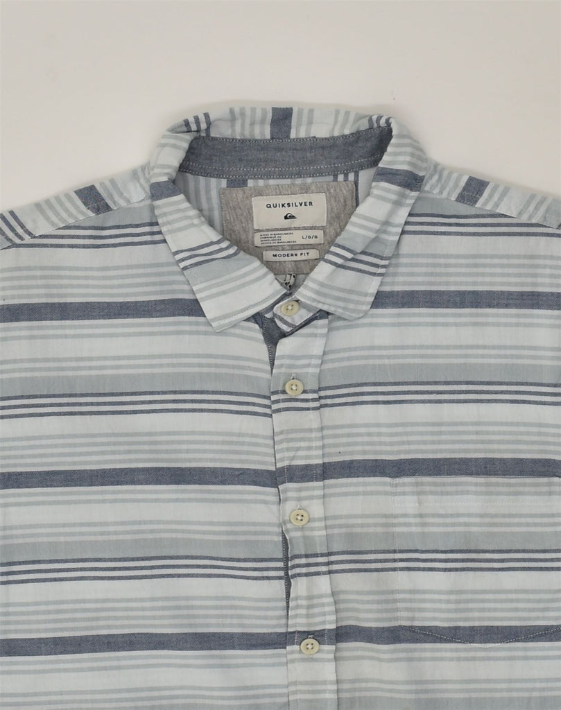 QUIKSILVER Mens Short Sleeve Modern Fit Shirt Large Grey Striped Cotton | Vintage Quiksilver | Thrift | Second-Hand Quiksilver | Used Clothing | Messina Hembry 