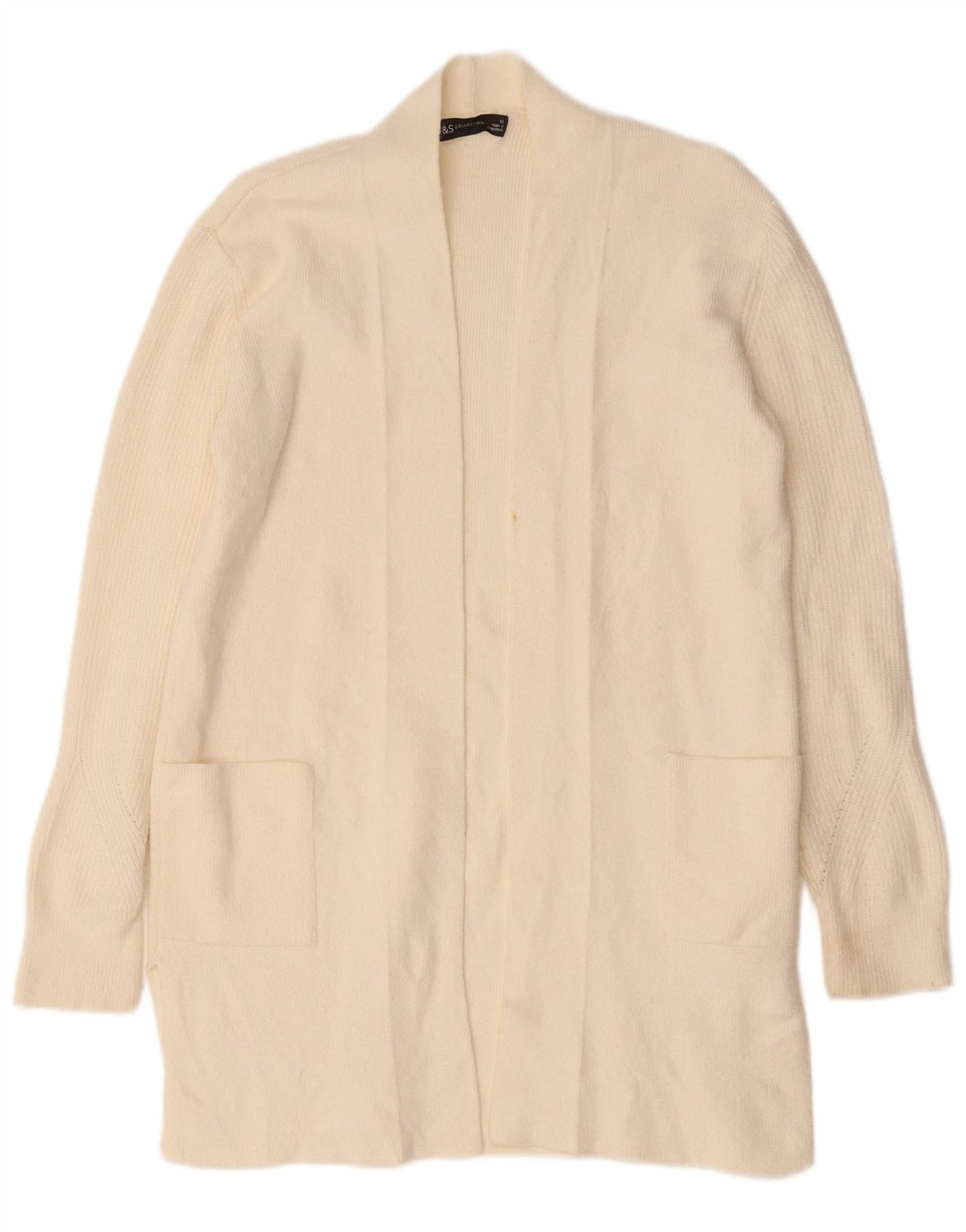 Marks & Spencer Womens Longline Cardigan Sweater UK 12 Medium Off White