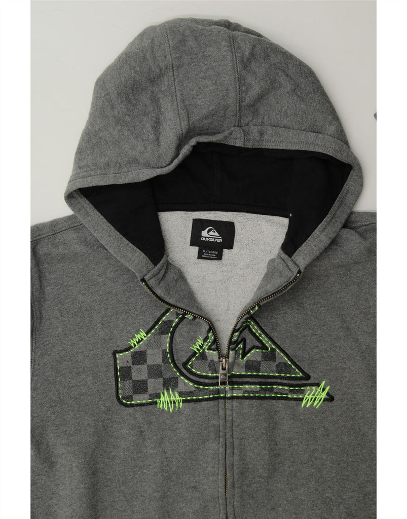 QUIKSILVER Girls Graphic Zip Hoodie Sweater 14-15 Years XL Grey Cotton Vintage Quiksilver and Second-Hand Quiksilver from Messina Hembry 