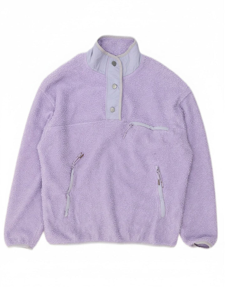 OYSHO Womens Oversized Button Neck Fleece Jumper UK 10 Small Purple