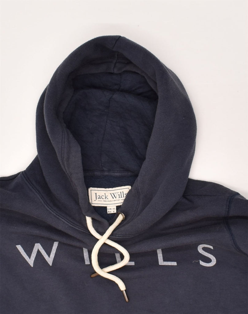 JACK WILLS Womens Graphic Hoodie Jumper UK 10 Small  Navy Blue Cotton | Vintage Jack Wills | Thrift | Second-Hand Jack Wills | Used Clothing | Messina Hembry 