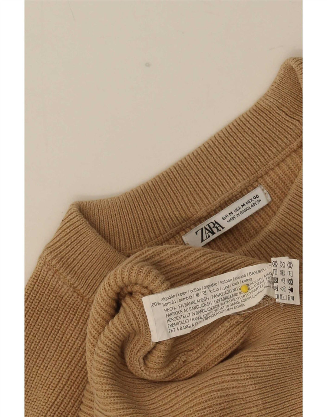 Zara Mens Crew Neck Jumper Sweater Medium Beige Cotton