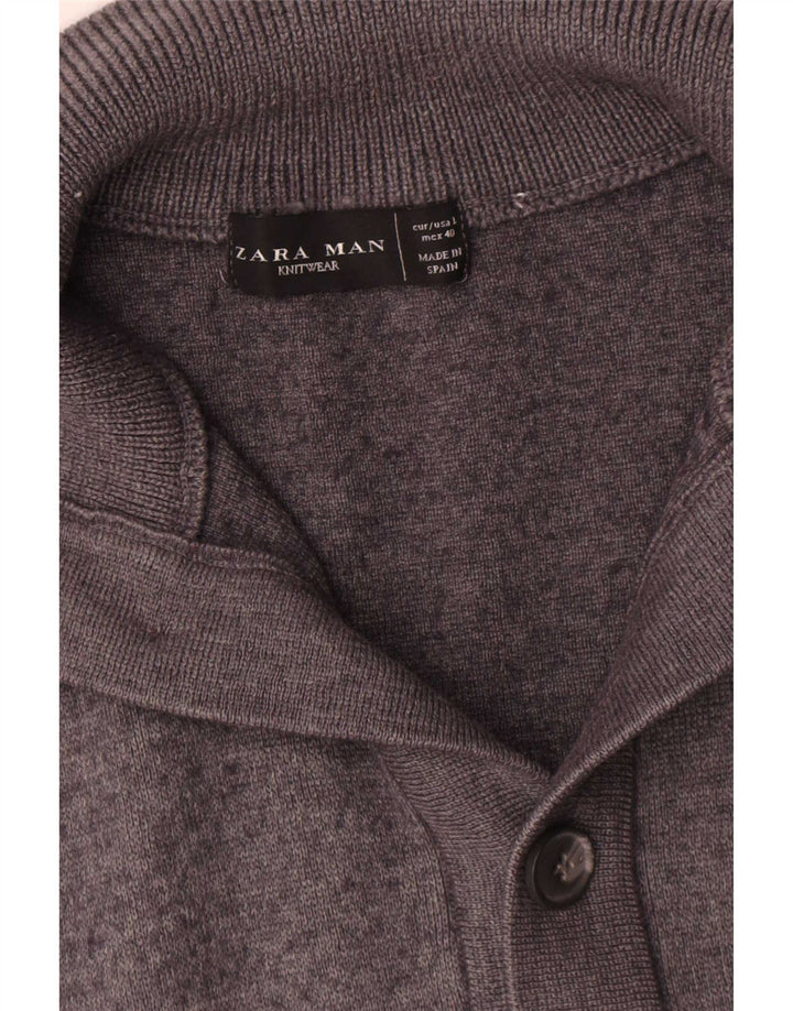 Zara Mens Cardigan Sweater Large Grey Wool