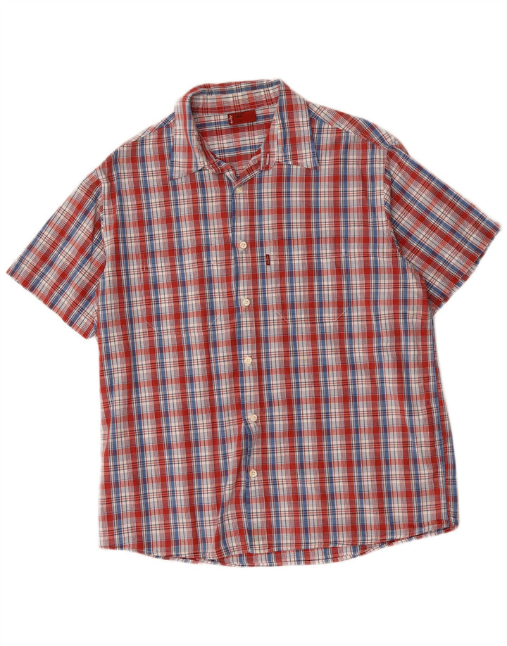 Levi's Mens Short Sleeve Shirt Large Red Check Cotton