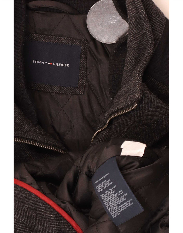 Tommy Hilfiger Mens Windbreaker Coat UK 40 Large Grey Herringbone Wool