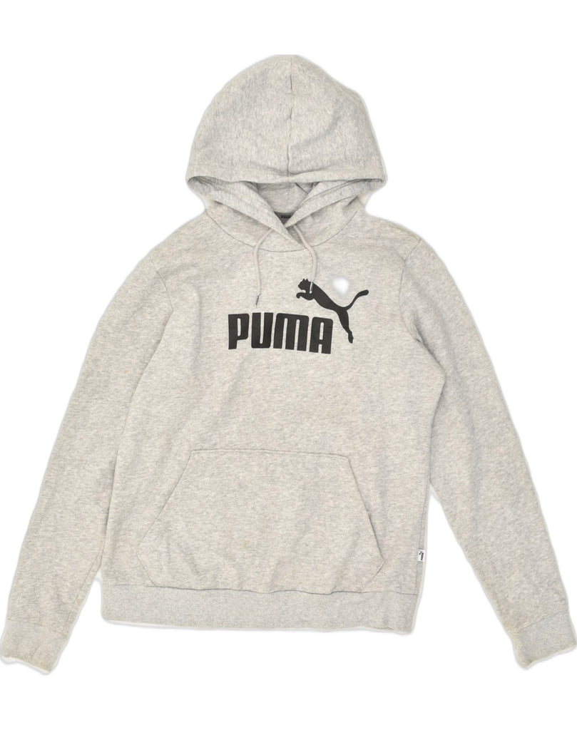 PUMA Womens Graphic Hoodie Jumper UK 14 Large Grey Cotton | Vintage Puma | Thrift | Second-Hand Puma | Used Clothing | Messina Hembry 