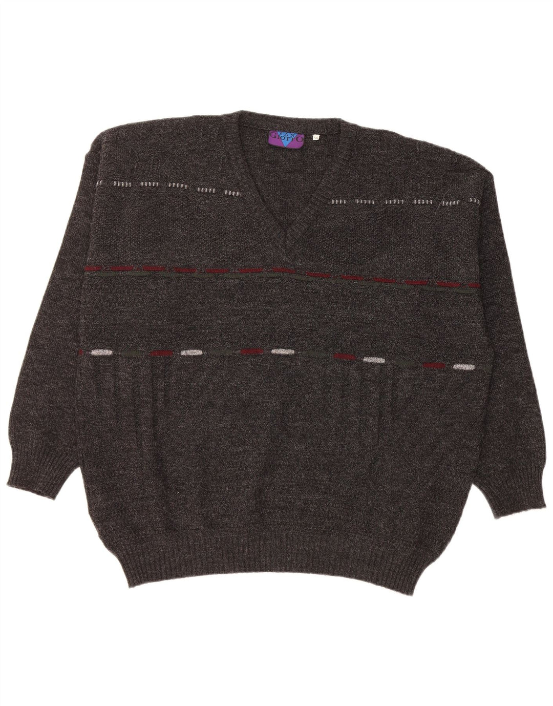 VINTAGE Mens V-Neck Jumper Sweater IT 56 XL Grey Acrylic