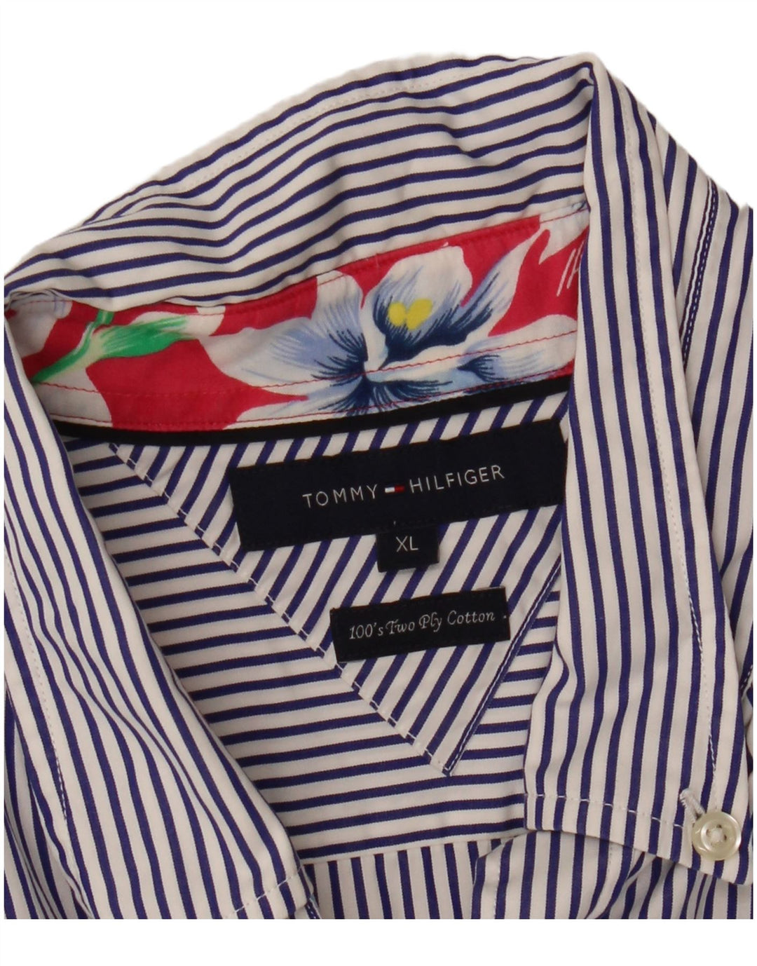 Tommy Hilfiger Mens Shirt XL Blue Striped Cotton