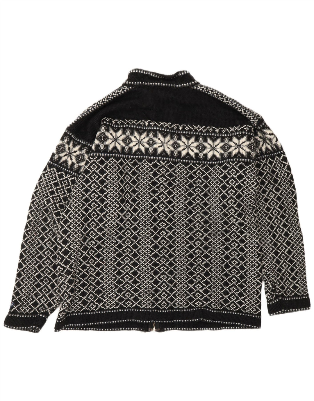 VINTAGE Mens Cardigan Sweater Large Black Fair Isle