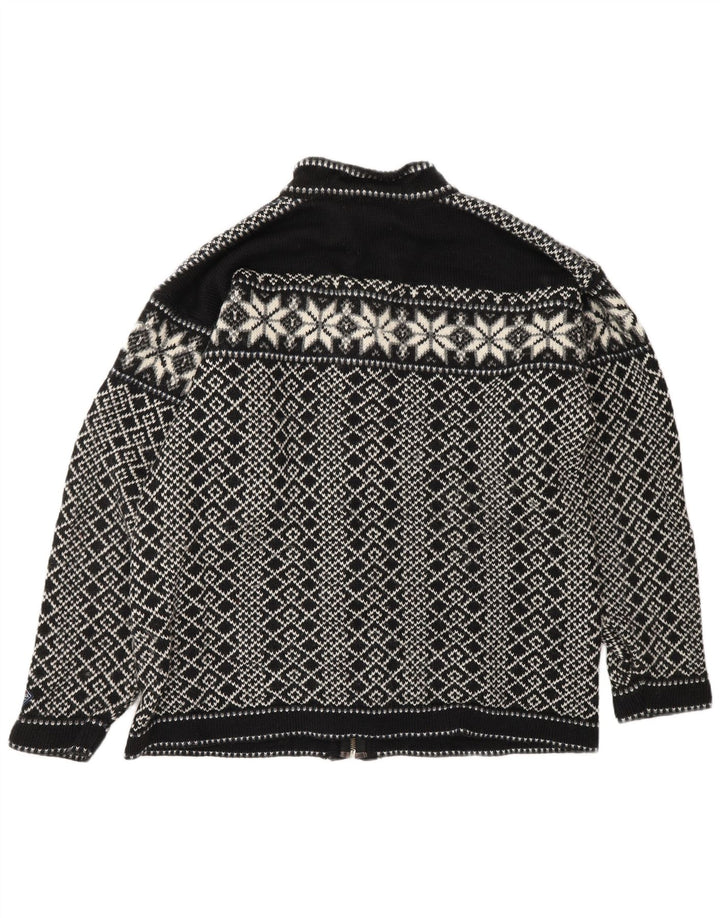 VINTAGE Mens Cardigan Sweater Large Black Fair Isle