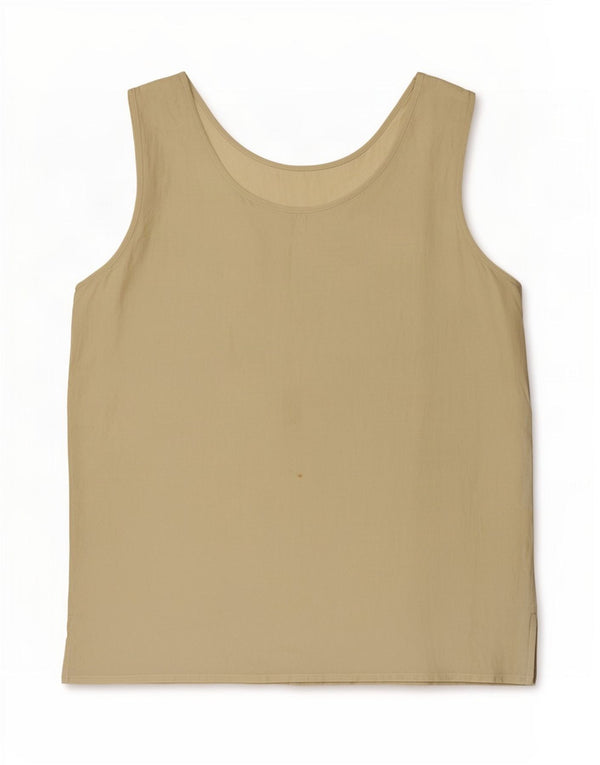 Vintage Womens Sleeveless Blouse Top UK 14 Medium Khaki Silk