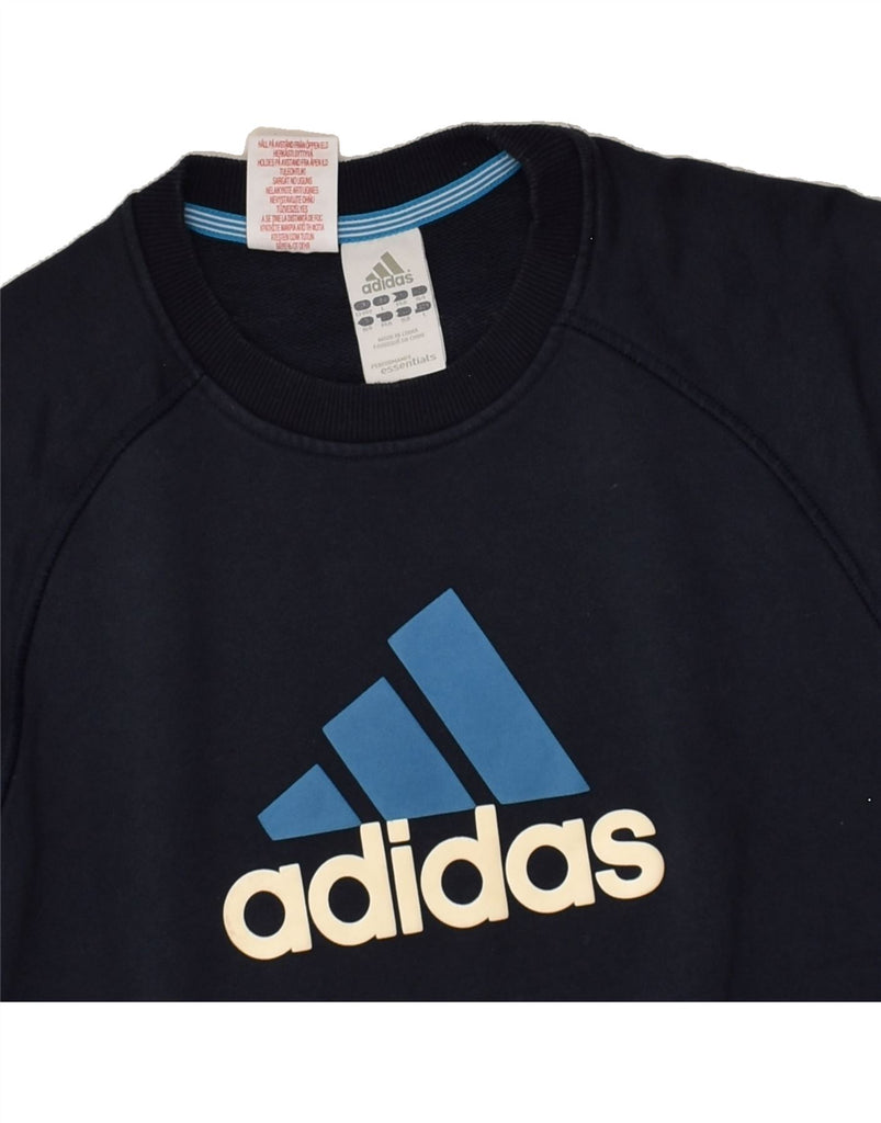 ADIDAS Boys Graphic Sweatshirt Jumper 13-14 Years Navy Blue Cotton | Vintage Adidas | Thrift | Second-Hand Adidas | Used Clothing | Messina Hembry 