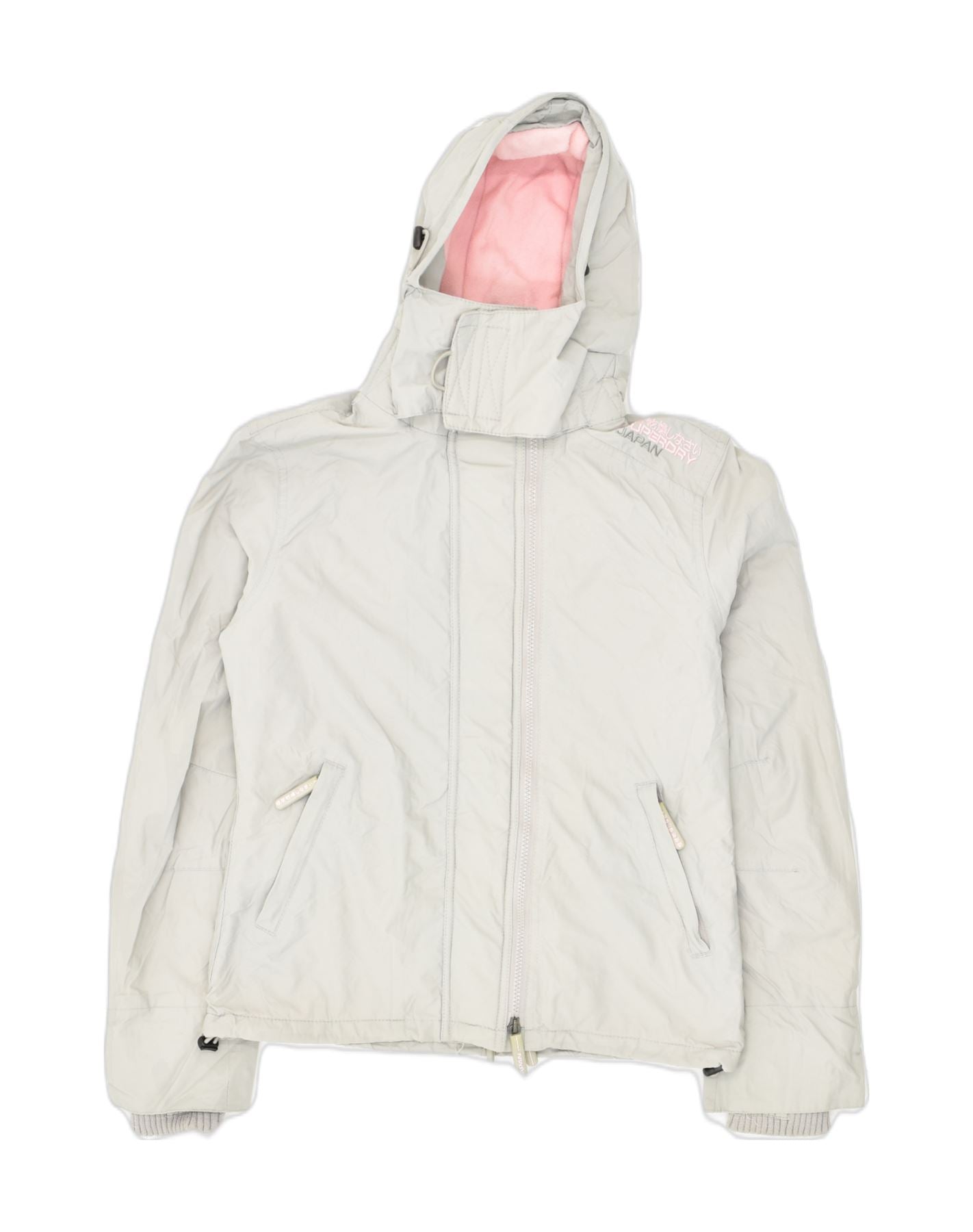 SUPERDRY Womens Hooded Windbreaker Jacket UK 14 Medium Grey Nylon, Vintage  & Second-Hand Clothing Online