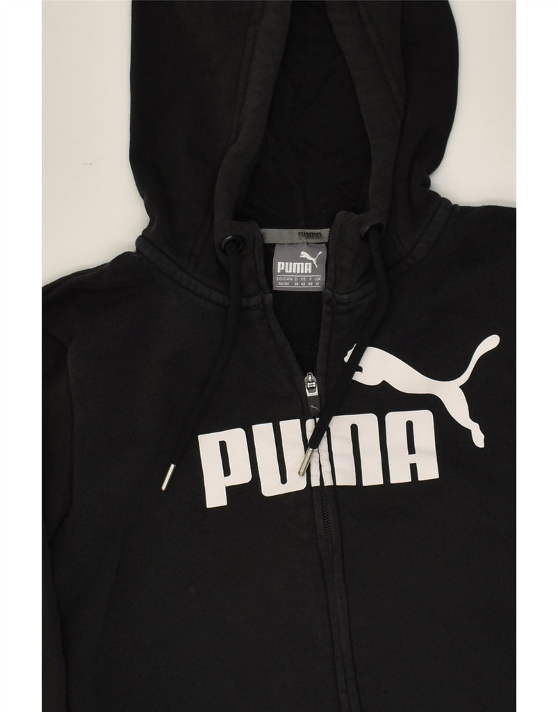 PUMA Womens Graphic Zip Hoodie Sweater UK 12 Medium  Black Cotton | Vintage Puma | Thrift | Second-Hand Puma | Used Clothing | Messina Hembry 