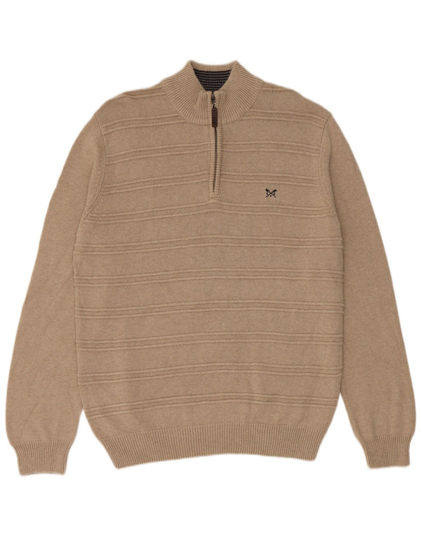 Crew Clothing Mens Regular Fit Zip Neck Jumper Sweater Medium Beige Cotton