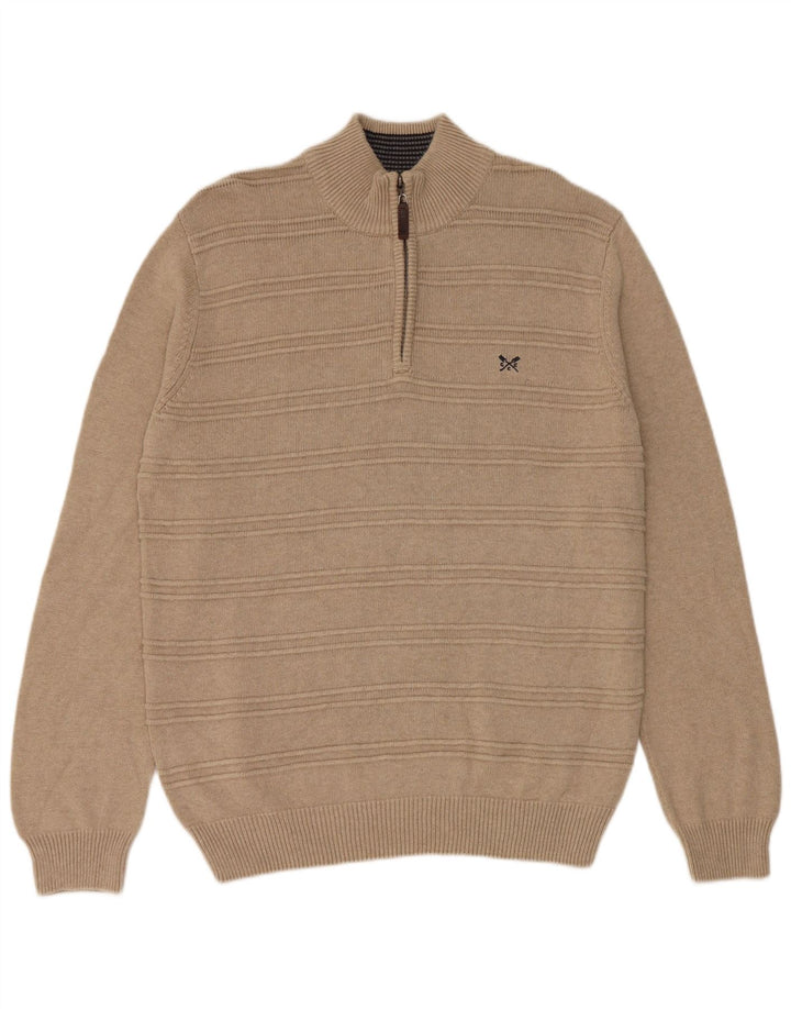 Crew Clothing Mens Regular Fit Zip Neck Jumper Sweater Medium Beige Cotton