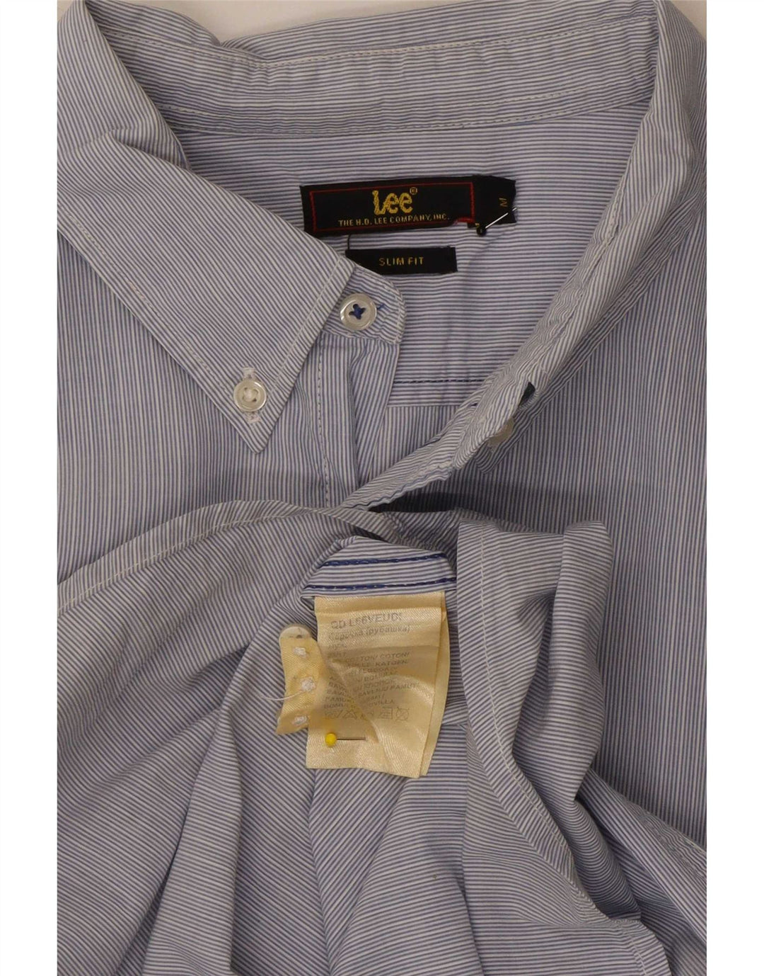 Lee Mens Slim Fit Shirt Medium Blue Pinstripe Cotton