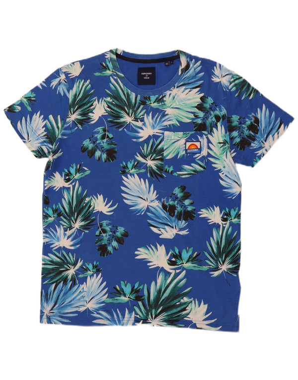 Superdry Mens Graphic T-Shirt Top Large Blue Floral Cotton