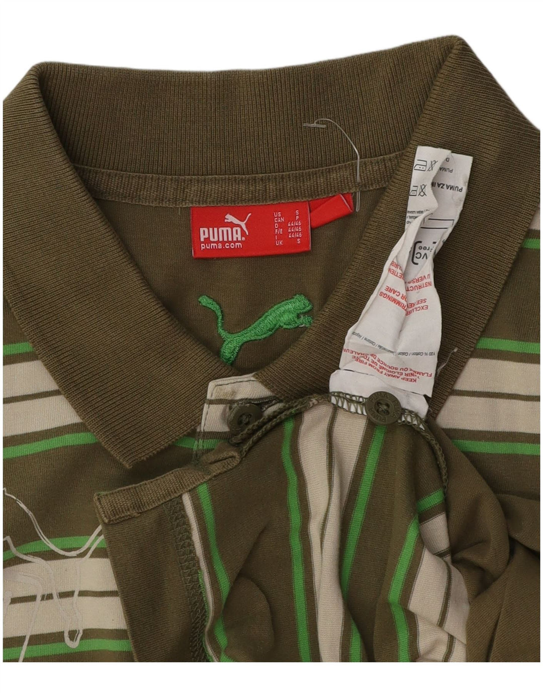 Puma Mens Graphic Polo Shirt Small Khaki Striped Cotton