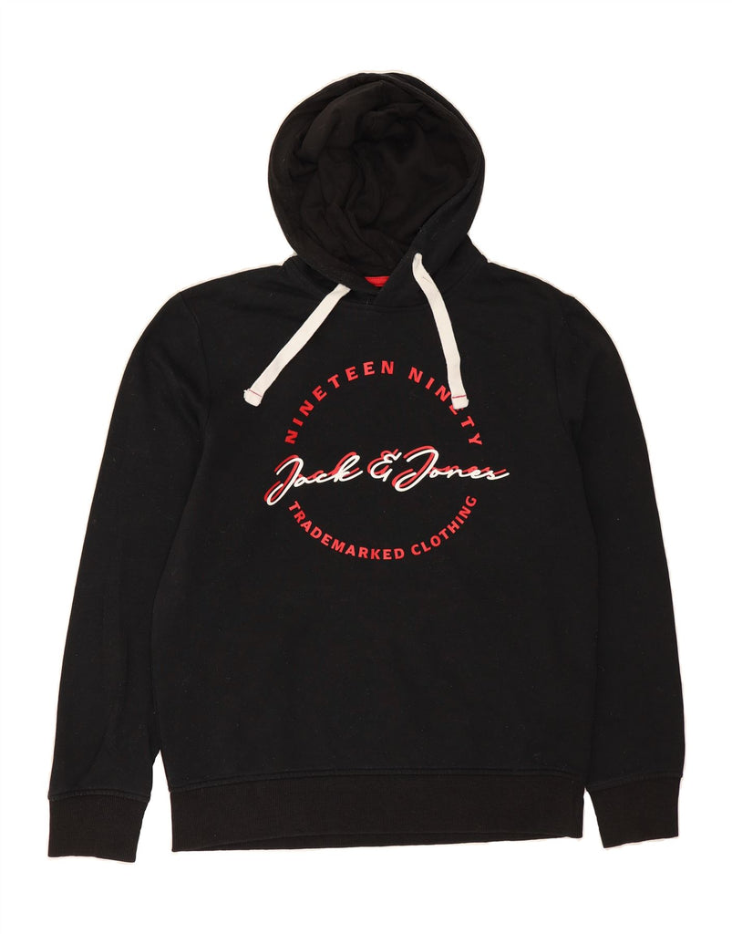 JACK & JONES Mens Graphic Hoodie Jumper Medium Black Cotton Vintage Jack & Jones and Second-Hand Jack & Jones from Messina Hembry 