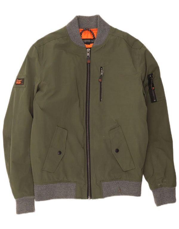 Superdry Mens Bomber Jacket UK 38 Medium Green Colourblock Polyester