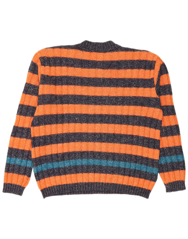 Levi's Mens V-Neck Jumper Sweater Small Orange Striped Alpaca Wool