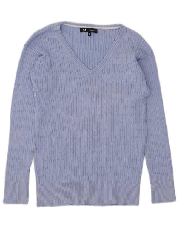 Crew Clothing Womens V-Neck Jumper Sweater UK 12 Medium Blue Cotton