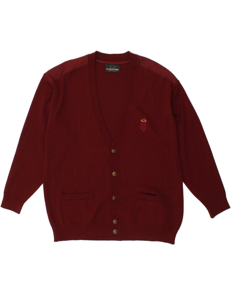 IL GRANCHIO Mens Cardigan Sweater 2XL Maroon Wool Vintage Il Granchio and Second-Hand Il Granchio from Messina Hembry 