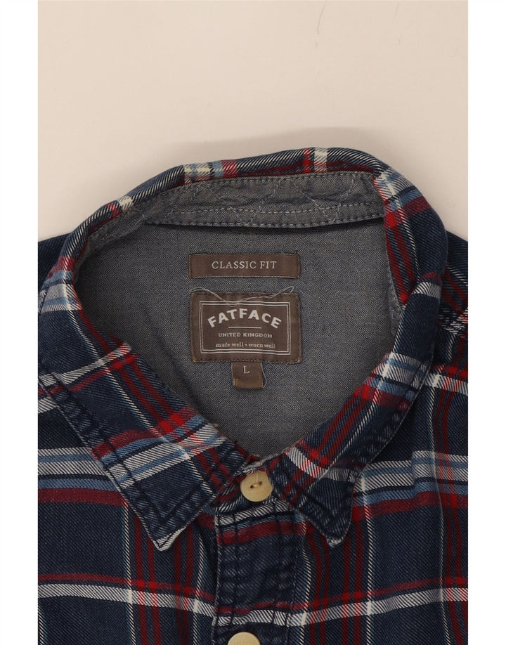 FAT FACE Mens Classic Fit Shirt Large Navy Blue Check Cotton Vintage Fat Face and Second-Hand Fat Face from Messina Hembry 