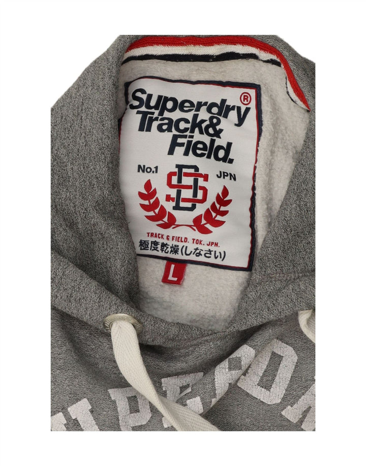 SUPERDRY Womens Graphic Hoodie Jumper UK 16 Large Grey Vintage Superdry and Second-Hand Superdry from Messina Hembry 