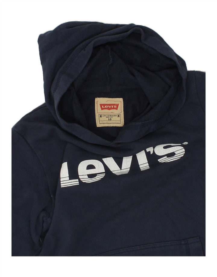 LEVI'S Boys Graphic Hoodie Jumper 9-10 Years Navy Blue Cotton Vintage Levi's and Second-Hand Levi's from Messina Hembry 