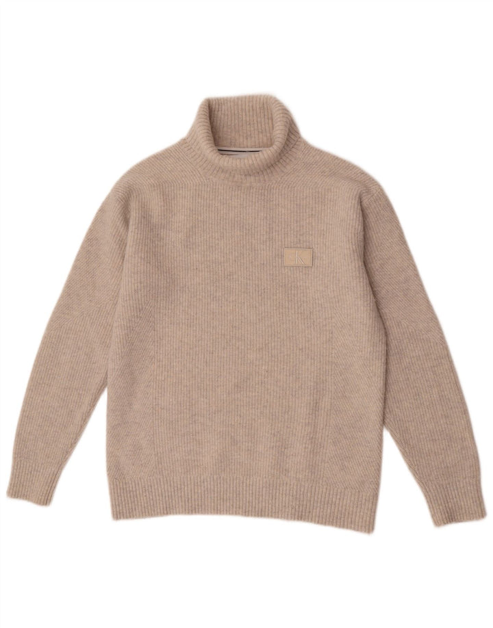 Calvin Klein Jeans Mens Roll Neck Jumper Sweater Medium Beige Wool