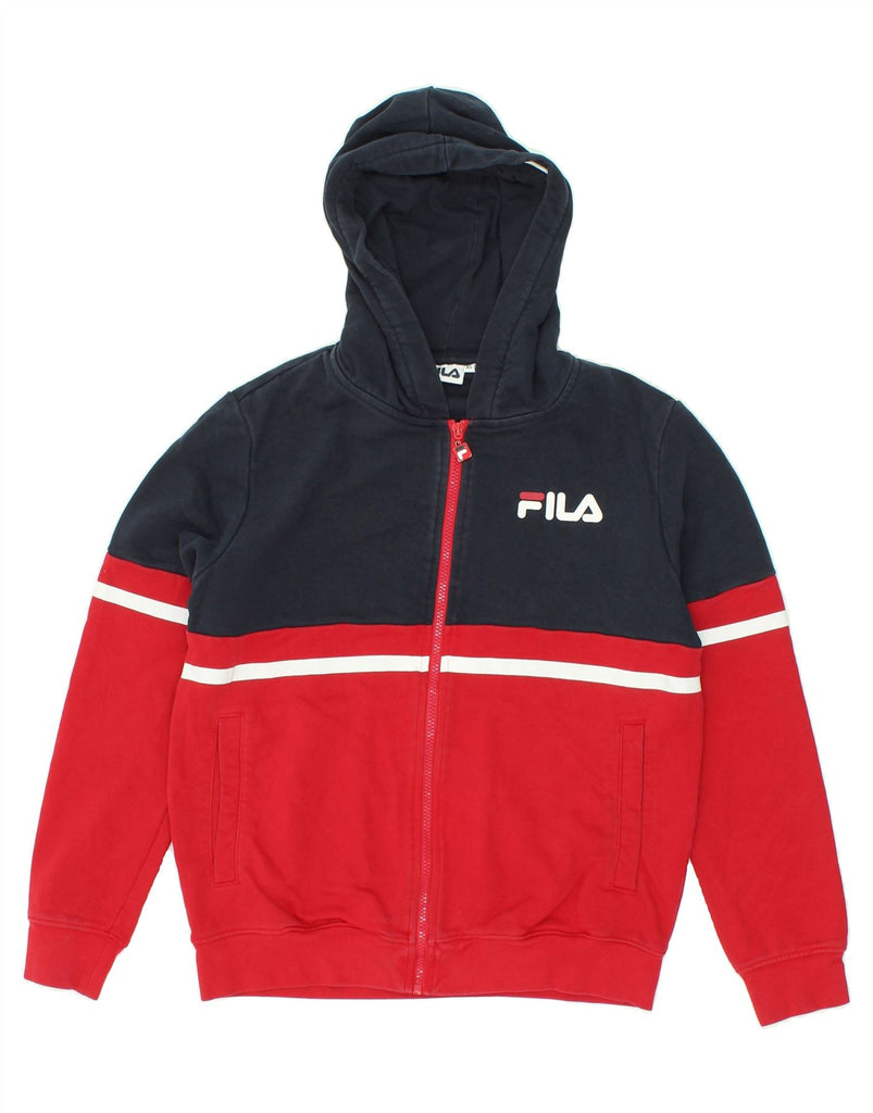 FILA Mens Graphic Zip Hoodie Sweater XS Red Colourblock Cotton | Vintage Fila | Thrift | Second-Hand Fila | Used Clothing | Messina Hembry 