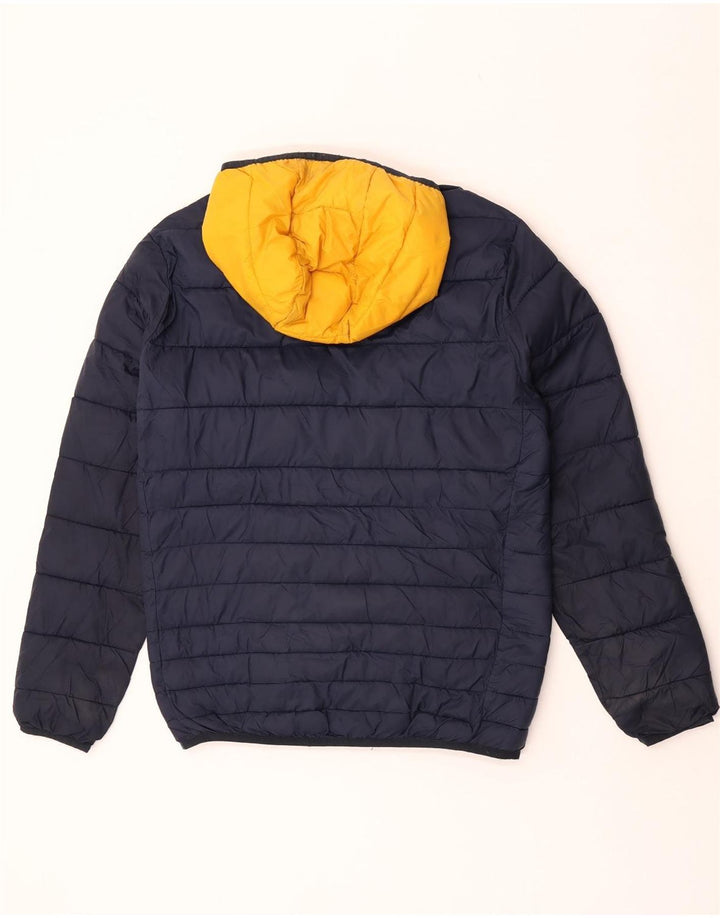 Jack & Jones Mens Hooded Padded Jacket UK 38 Medium Navy Blue Colourblock